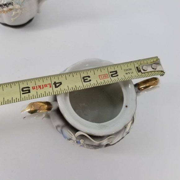 Dragon Ware Japanese Moriage Betsons Cream Sugar Bowl Set 2 With Lid Grey Blue - Picture 11 of 14